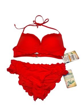Hobie Red/Orange Ruffle Two-Piece Bikini